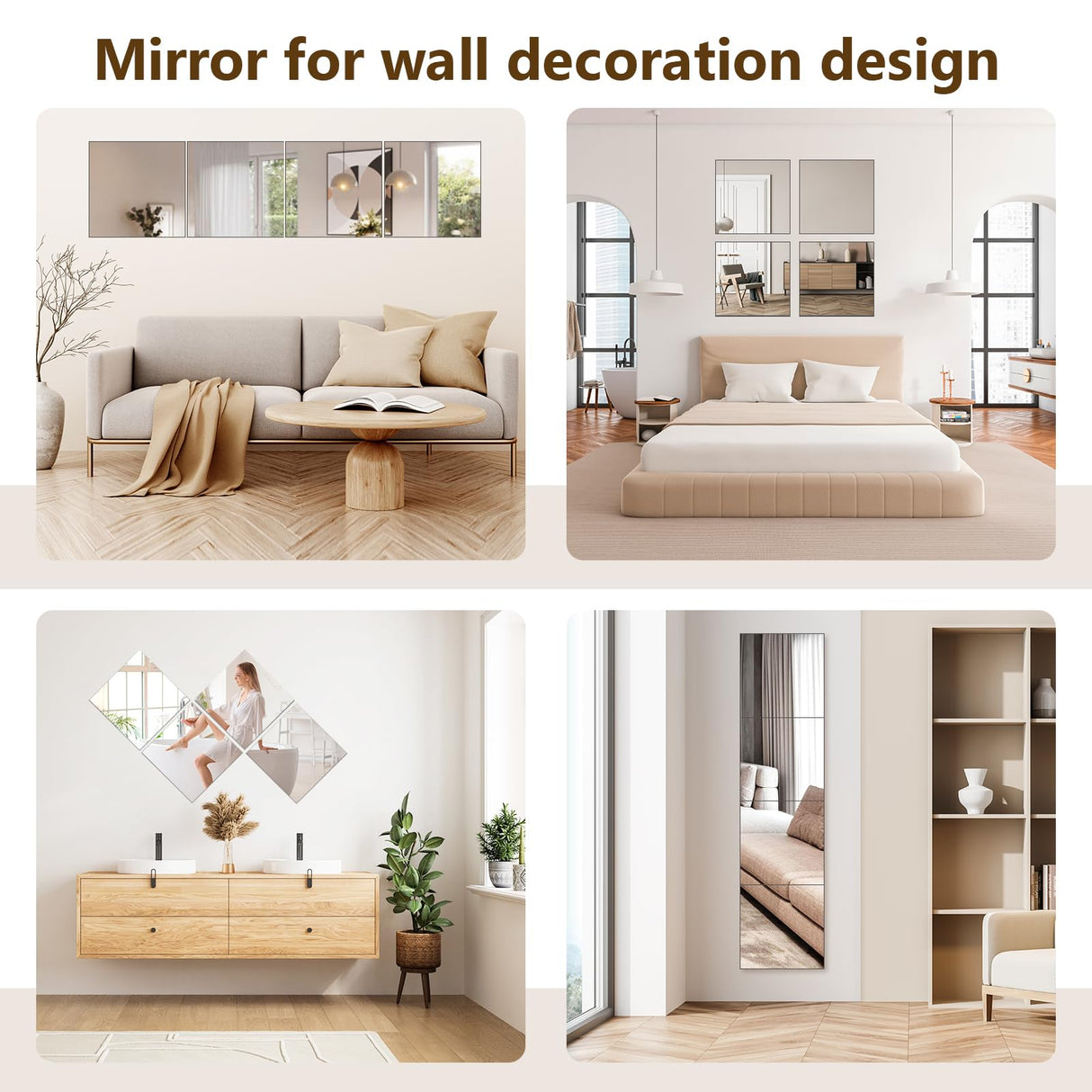 Mirror Wall Full Length,12X12 Inch Unbreakable Mirror Tiles for Bedroom Home Gym Door, Acrylic Squares Mirror Full Body Shatterproof Mirror Stickers for Walls,Mirror Sheets (4pcs) Shiftshade