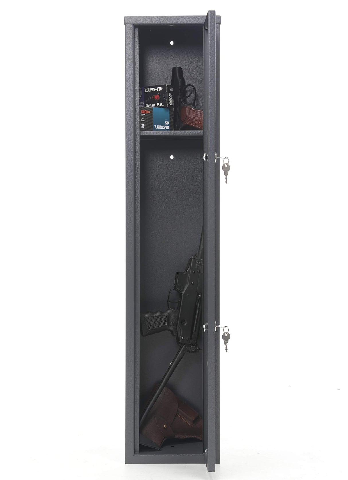 Buffalo 1115 Gun Rifle (32.5"-42") Safe Storage Cabinet Key Lock with Separate Shelf for Handguns Ammo SK New Interiors