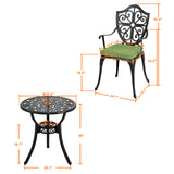 NUU GARDEN Outdoor 3-Piece Bistro Set with Cushions, Round 24 Inch Cast Aluminum Bistro Table with 2.17" Umbrella Hole, 2 Cast Aluminum Bistro Chairs, for Patio, Garden, Backyard and Balcony, Black NUU GARDEN