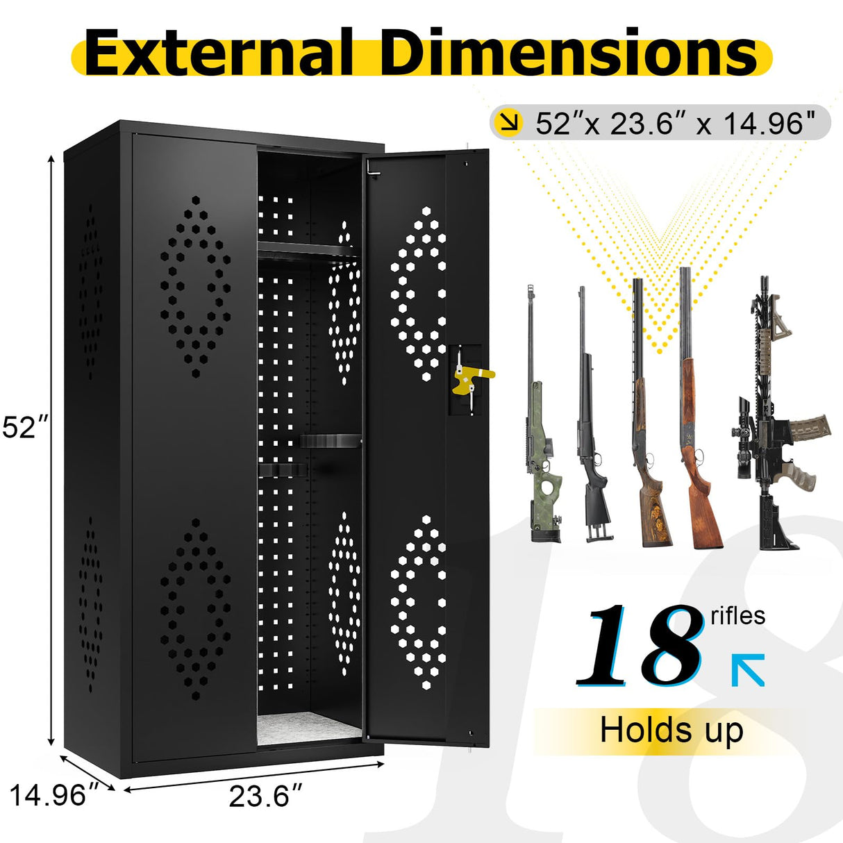 Eltean 15-18 Gun Safe for Rifles and Pistols,DIY-Friendly Gun Cabinet with Customizable Storage Space,DIY Rifle Safe with Distinctive Appearance and Ventilation for Shotgun. Eltean