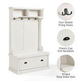 Crosley Furniture Seaside Hall Tree with Shoe Rack Bench and Coat Hooks for Hanging Storage, Distressed White Crosley Furniture