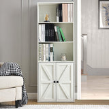 White 5-Tier Bookshelves for Living Room, Farmhouse Tall Bookcase with Doors, Wooden Bookshelf with Storage Cabinet and Shelves for Living Room, Home Office Stabrech