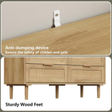 Furniouse 6 Drawer Rattan Dresser for Bedroom, Wooden Dresser Chest of Drawers, Storage Organizer for Closet, Beside Table for Living Room, Entryway Furniouse