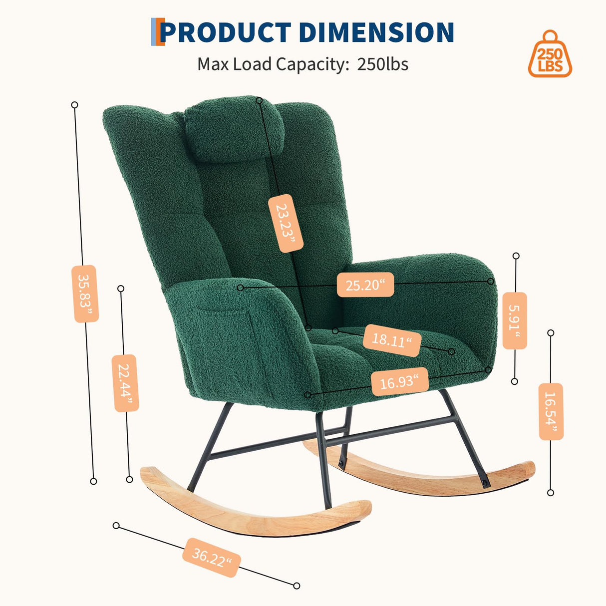 Rocking Chair Nursery Teddy, Upholstered Baby Fluffy Glider Rocker for Adults Small Spaces Indoor, Nursing Chairs for Living Room, Bedroom, Classroom(DarkGreen) GarveeHome