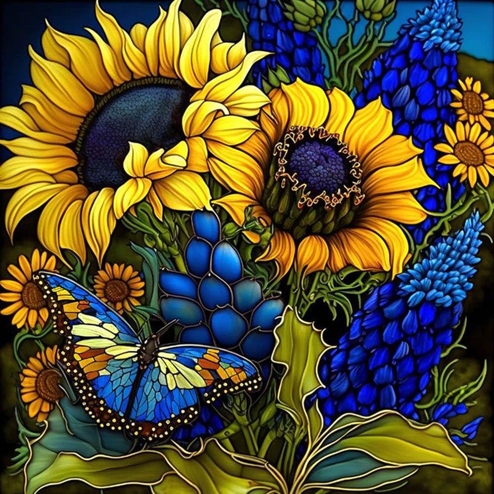 Sunflower Diamond Art Painting Kits for Adults, Stained Glass Full Drill Diamond Dots Paintings for Beginners, Round 5D Paint with Diamonds Pictures Gem Art Painting Kits DIY Crafts Kits 14x14inch FOXKISS