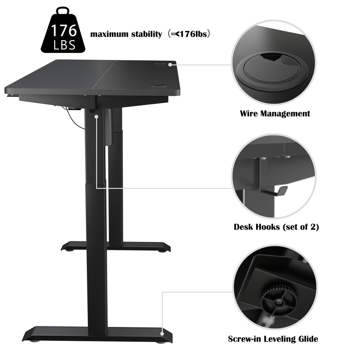 Meilocar Height Adjustable Electric Standing Desk, Sit Stand Computer Desk w/Memory Controller, Home Office Workstation Stand up Desk with Splice Board, 55" x 24" Tabletop (Black Top + Black Frame) Meilocar