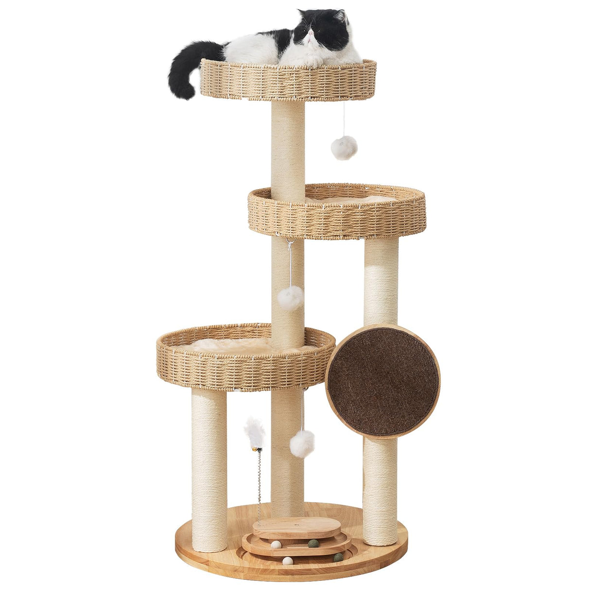 Solid Wood Cat Tree,Modern Cat Tower with Scratching Posts, Hand-Woven Beds & Toys | Heavy-Duty 20lbs Capacity,Indoor Cat Furniture for Big Cats Zonoria Zephyria