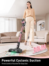 VICEASE Cordless Vacuum Cleaner, 8 in 1 Powerful Suction Lightweight Vacuum Cleaner for Home, LED Display, 3 Suction Modes, 45Mins Detachable Battery Vacuum for Hard Floor Carpet Pet Hair, Pink VICEASE