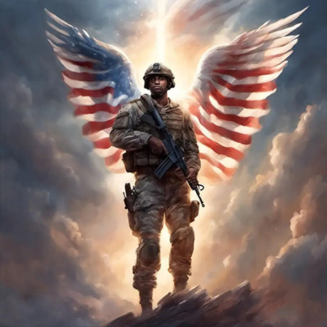 CXYQLC DIY 5D Diamond Painting Kits for Adults Diamond Art American Flag Angel Soldier Diamond Painting Full Drill Crystal Rhinestone Embroidery Craft Kits for Home Wall Decor Gifts 13.8x13.8inch CXYQLC