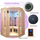 KUNSANA Ceramic Infrared Saunas for Home, 2-3 Person Infrared Sauna, Low EMF Indoor Sauna, Home Sauna, Hemlock Wooden Sauna Room with Bluetooth Speakers, Reading Lamps, Chromotherapy Lights KUNSANA