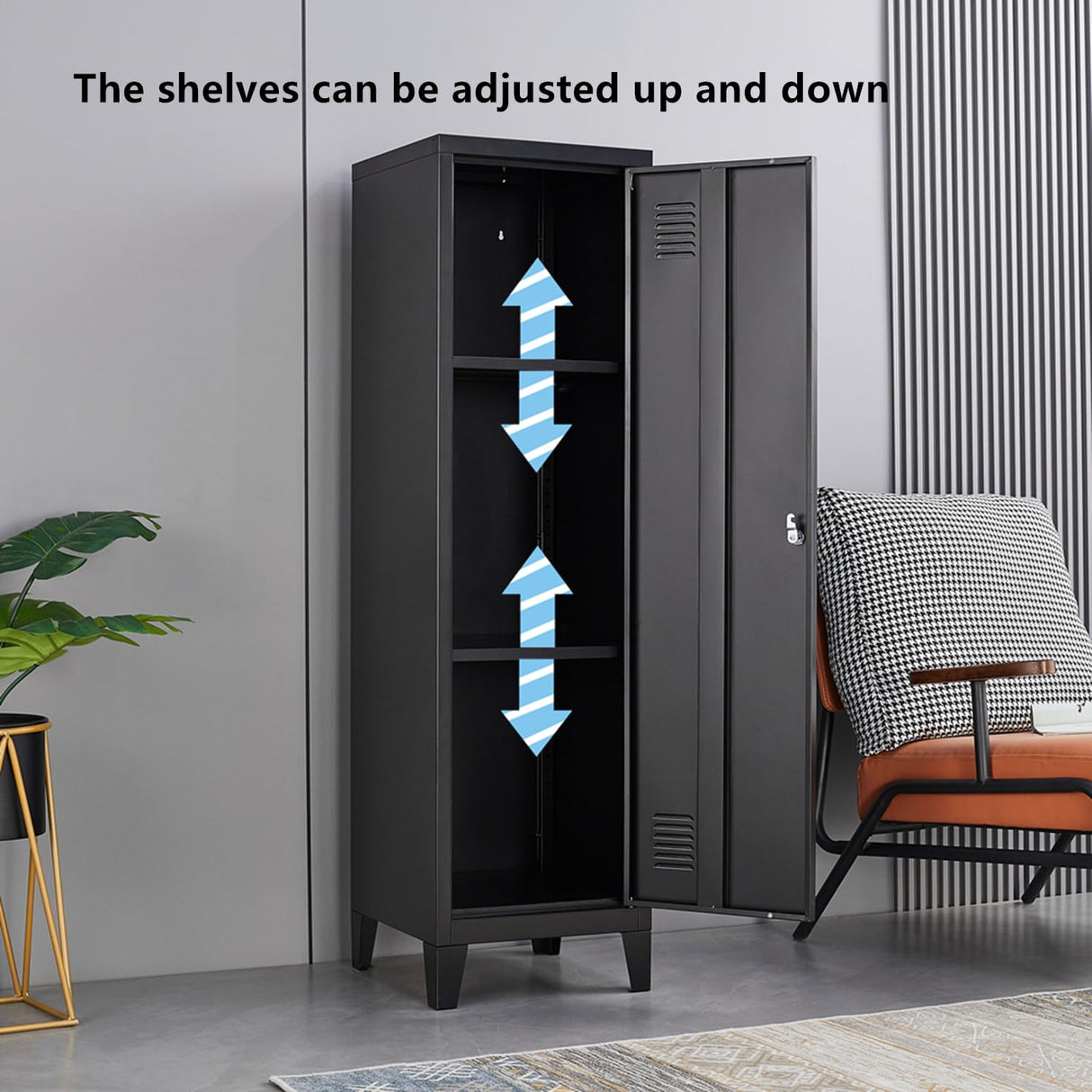 FURSTEL Metal Locker with Doors and Shelves, Locking Storage Cabinets for Small Spaces, Lockers for Employees, Lockable Storage Lockers for Office Garage School Gym FURSTEL