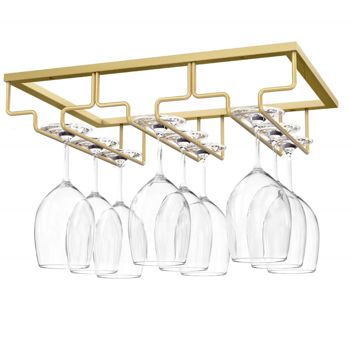 Nuovoware Wine Glass Rack - Under Cabinet Stemware Wine Glass Hanger Rack Holder for Bar Kitchen Cabinet, 3 Rows - Gold Nuovoware
