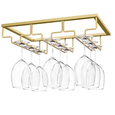 Nuovoware Wine Glass Rack - Under Cabinet Stemware Wine Glass Hanger Rack Holder for Bar Kitchen Cabinet, 3 Rows - Gold Nuovoware