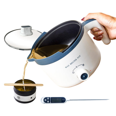 KQU Wax Melting Pot with Thermometer, Electric Wax Melter for Candle Making with Spout, Small Double Boiler Pot Set for Beginner Adults KQU