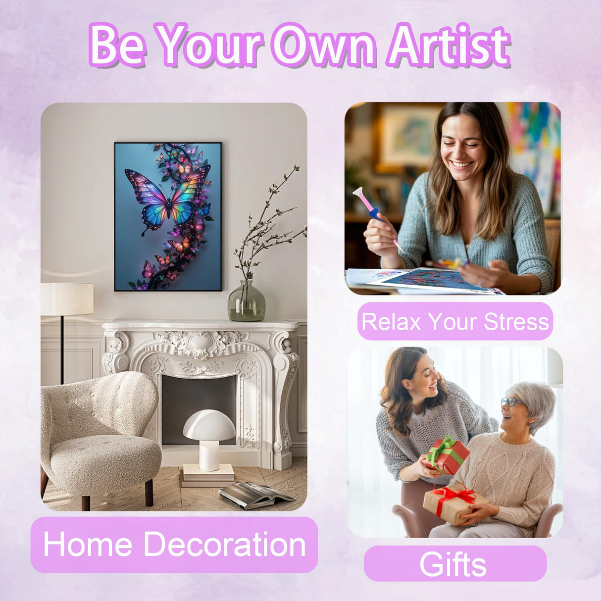 Ycydilirab Butterfly Diamond Painting for Adults-5D Diamond Painting,Butterfly DIY Gem Painting Perfect for Relaxation and Home Wall Decor 12x16inch Ycydilirab