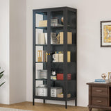 Desirable Life 5 Tier Glass Display Cabinet with 12 Color LED Lights, 67" Lighted Curio Cabinet with Glass Doors & Adjustable Shelves, Tall Metal Glass Display Case for Collectibles - Black Desirable Life