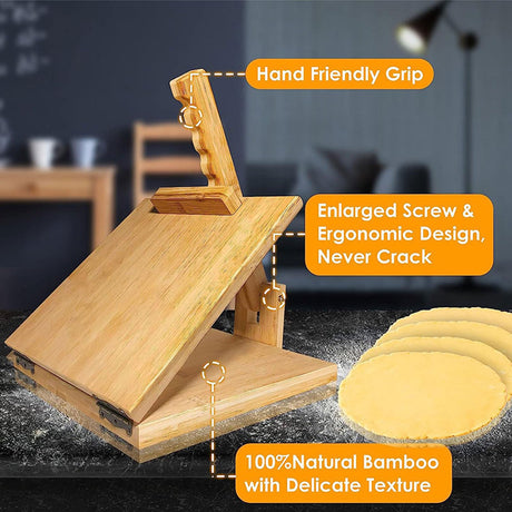 Asixxsix Wooden Tortilla Press Maker, 10 Inch Dough Press Machine with Rolling Pin and 50Pcs Parchment Paper, Manual Corn Tortilla Maker for Homemade Mexican Tortillera, Taco, Roti Asixxsix