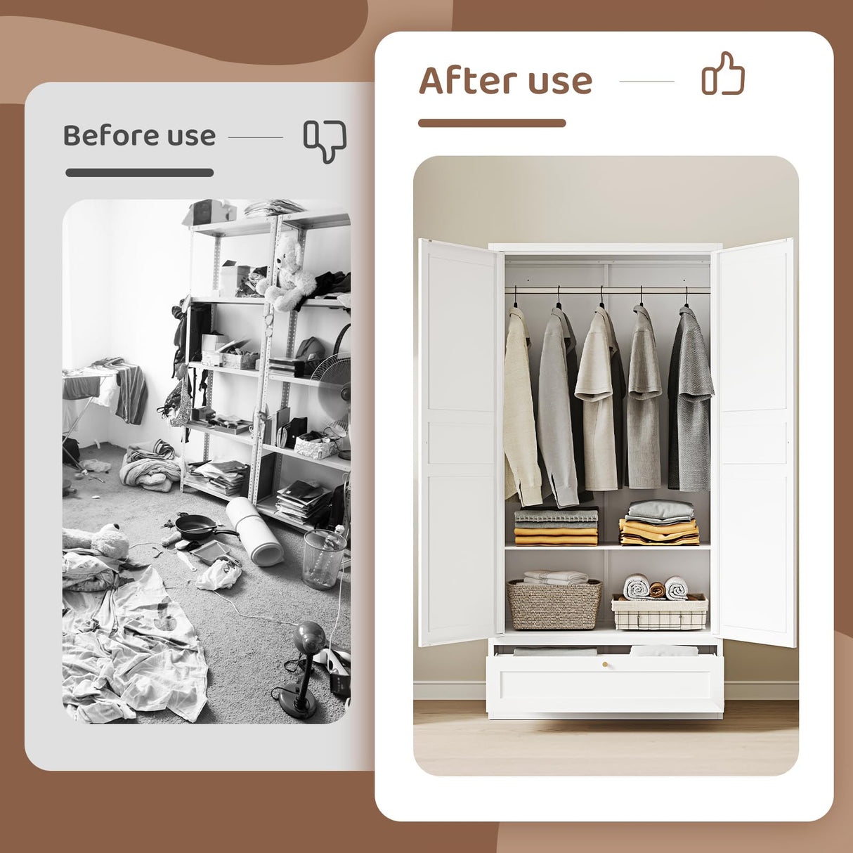 ZAOUS Metal Armoire Wardrobe Closet,72" Tall Wardrobe Cabinet with Drawer,2 Doors Armoire Storage Closet with Adjustable Shelves and Hanging Rod for Bedroom,White ZAOUS