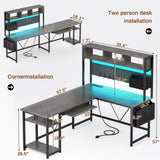 SEDETA L Shaped Gaming Desk with Hutch, 57.5” Reversible Home Office Desk with Power Outlet and Pegboard, Gaming Computer Desk with Keyboard Tray and LED Lights and Storage, Grey SEDETA