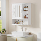 VECELO Bathroom Wall Cabinet with Mirror, Wall Mounted Medicine Cabinets with Door and 3 Open Shelves, Adjustable Shelf, 16.8 x 22.5 x 7.2 Inches, White VECELO