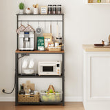 Txecpro kitchen Bakers Rack with Power Outlet, Coffee Bar Table 4 Tiers, Microwave Stand with 6 S-shaped Hooks, Kitchen Storage Shelf Rack for Spices, Pots and Pans，25.6" L x 12" W x 53.5" H Txecpro