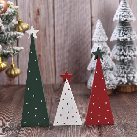 3 Pcs Wooden Christmas Trees Tabletop Decorations, Rustic Xmas Tree Table Signs Double-Sided Tiered Tray Centerpieces Farmhouse Wood Sign Decor for Home Office Fireplace Farmhouse (color 1) GHOSTMAGIC