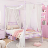Weehom Twin Canopy Bed Frame with Headboard and Footboard, 4 Posters Metal Bed Frame, No Box Spring Needed, Mattress Foundation Platform Bed for Kids and Adults, Purple Weehom