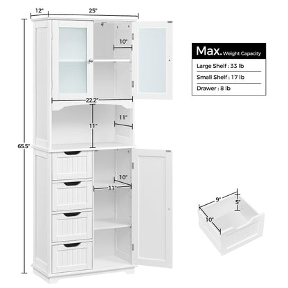 Topeakmart 65.5″ Tall Storage Cabinet Kitchen Cupboard with Glass Door Freestanding Floor Cabinet with Open Compartment, Drawer, Adjustable Shelf for Bathroom, Kitchen, Living Room - WoodArtSupply