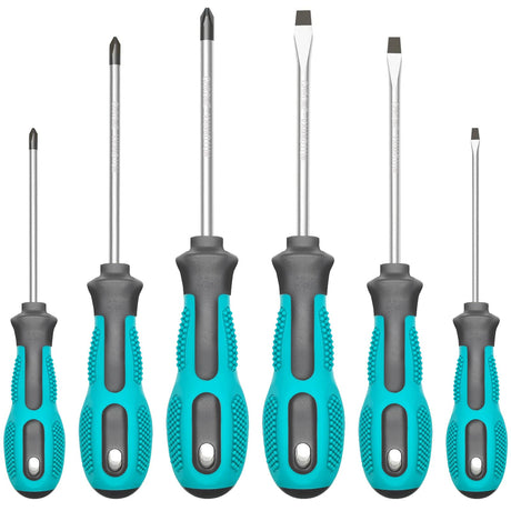 Tcwous Magnetic Screwdriver Set, 6-Piece Screw Driver Kit with 3 Phillips and 3 Flat, Professional Non-Slip Cushion Grip Nut Driver Repair Tool Set. Stocking Stuffers for Men Gifts Tcwous