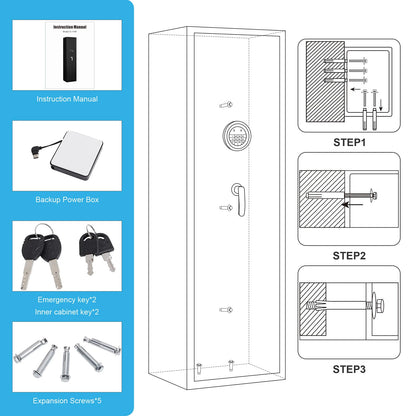 Marcree 5 Gun Safe for Rifles, Gun Cabinet with Drawer, Long Gun Safe with Dual Alarm System, Rifle Safes for Home, Shotgun Safe with LED Light, Rifle Safe with Mute Function