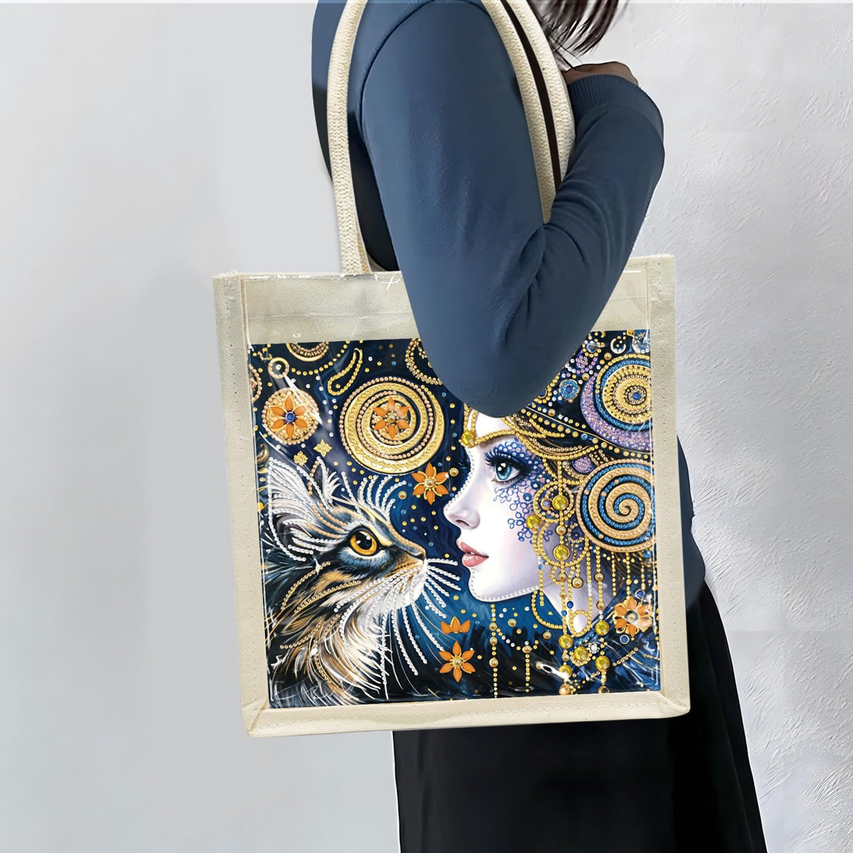 yzARTche Diamond Art Painting Handbag, DIY Diamond Art Handmade Tote Bag Shoulder Bag with Replaceable Pattern-07-Cat yzARTche