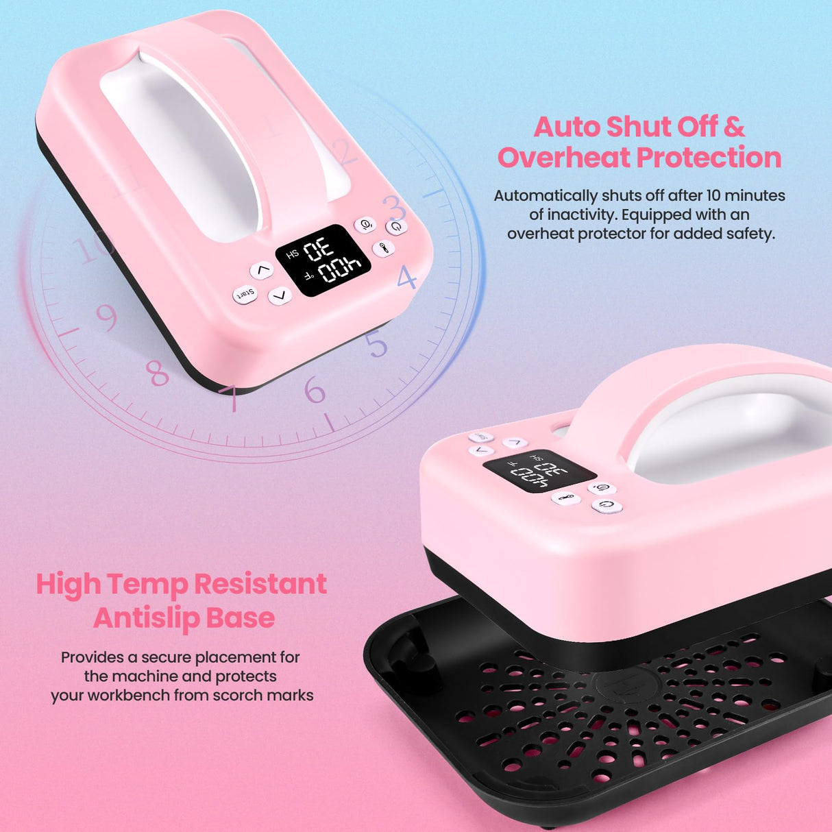 Whubefy Smart Heat Press Machine for T Shirts 7x5 Portable APP Control Easy Press Dual-Tube Fast Heat Up w/Insulated Base & Ceramic-Coated Heat Plate, Built-in Bluetooth Mini Iron for Small Projects Whubefy