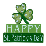 Happy St. Patrick's Day Wood Block Table Sign, Wooden Shamrock Table Top Decorations Tiered Trays Desk Shelf Irish Home Office Coffee Bar Decor 3 Pieces Green OEQSHMY