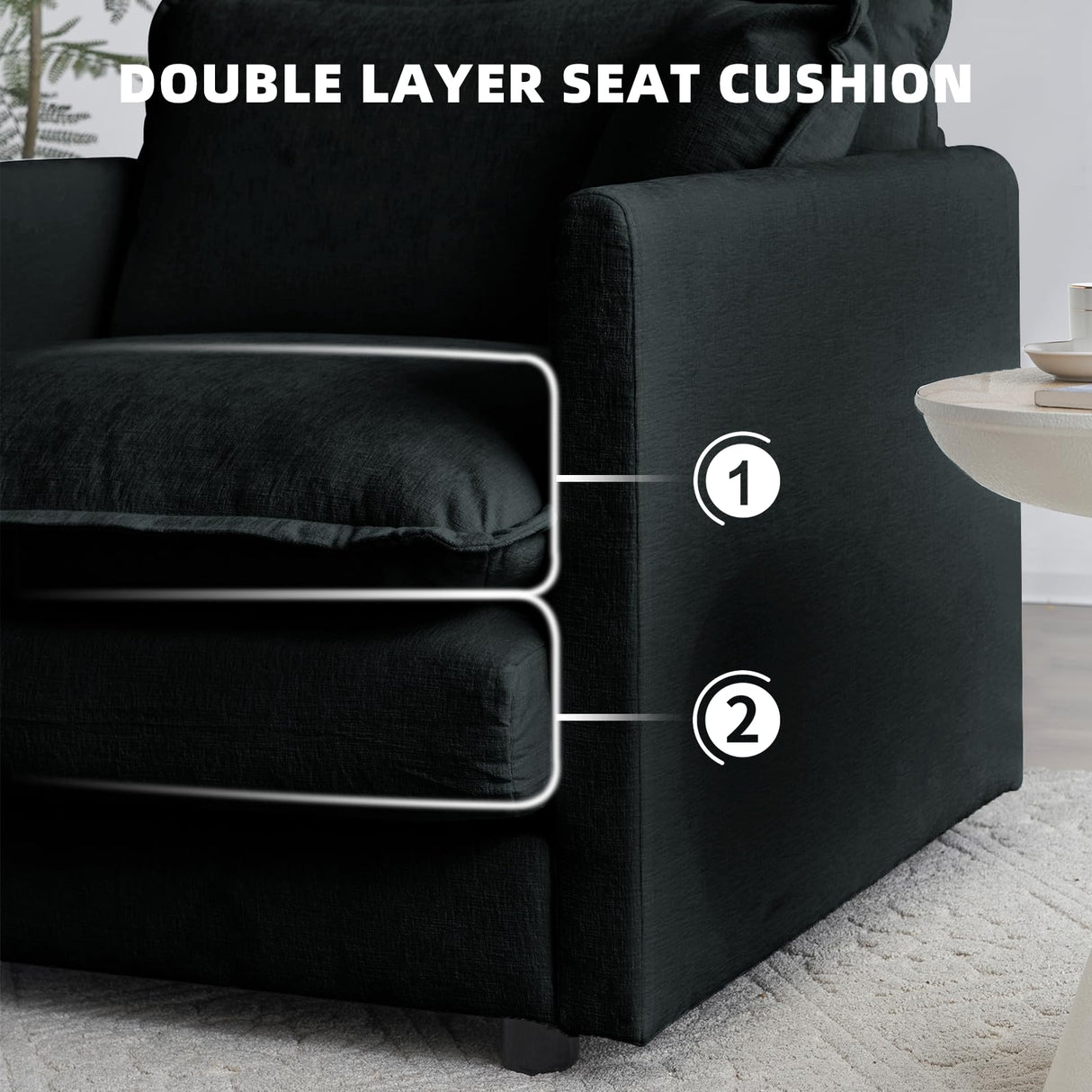 SoarTalent 76.7” Modular Sectional Sofa Convertible Couches, 2 Seater Chenille Deep Seat Cloud Couch Loveseat with Pillows for Living Room, Apartment, Office(Black) SoarTalent