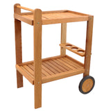 Sunnydaze Indoor/Outdoor Wood Bar Cart with Wheels - Malaysian Hardwood with Teak Oil Finish - 27.5" Wide x 35.5" High Sunnydaze