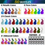FansArriche Airbrush Paint, 44 Colors with 6 Thinners Acrylic Air Brush Paint Set, Ready to Spray Water-Based Opaque & Neon & Iridescent Acrylic Paint for Beginners, Artists, 20 ml/Bottle FansArriche