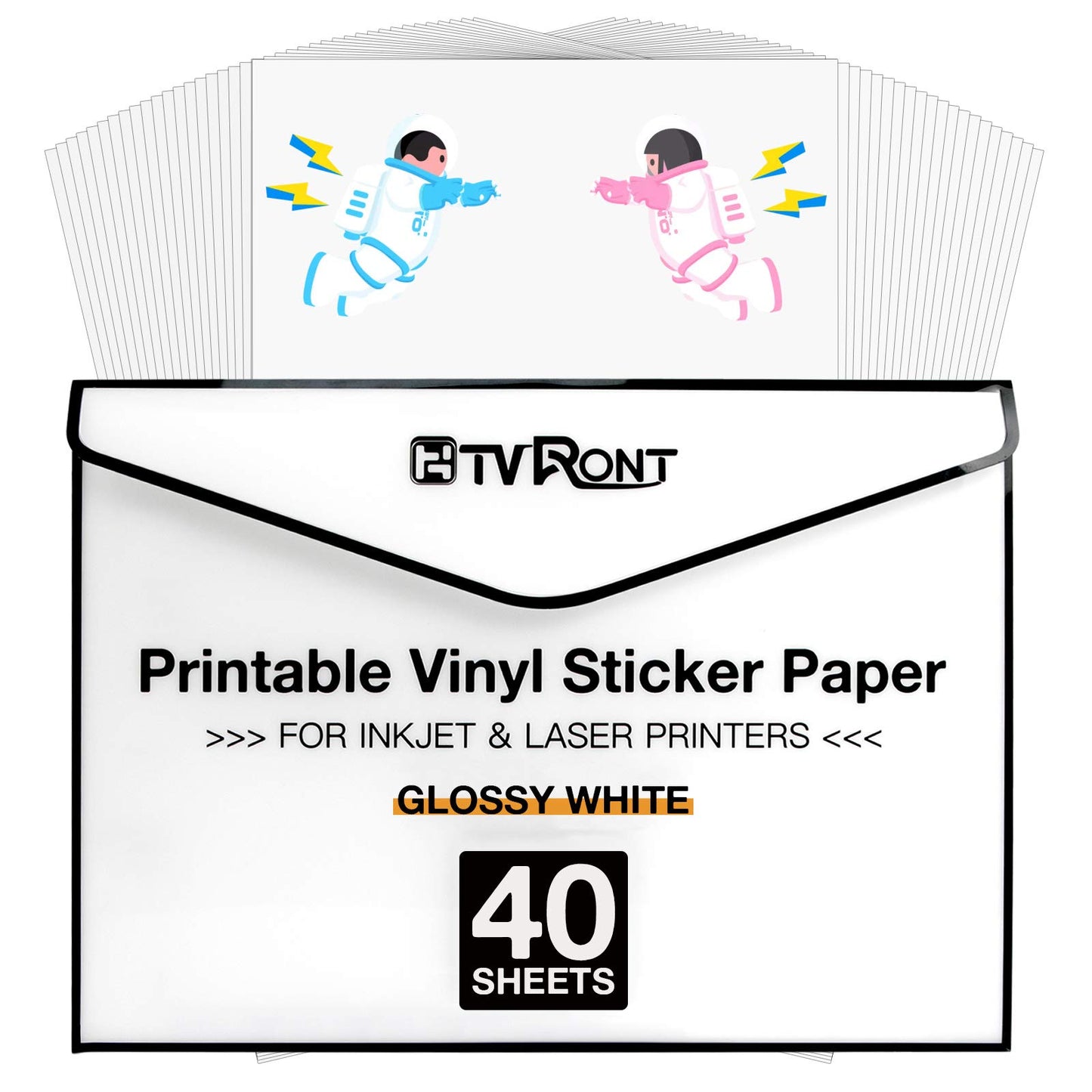 HTVRONT Printable Vinyl for Inkjet Printer & Laser Printer - 40 Pcs Glossy White Inkjet Printable Vinyl Sticker Paper, 8.5"x11" (140 g)