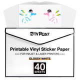 HTVRONT Printable Vinyl for Inkjet Printer & Laser Printer - 40 Pcs Glossy White Inkjet Printable Vinyl Sticker Paper, 8.5"x11" (140 g) HTVRONT