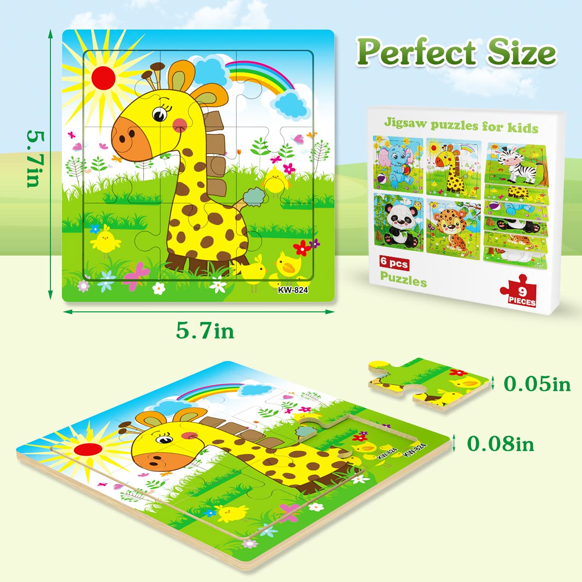 Aitey Set of 6 Toddler Puzzles Ages 2-4, Wooden Jigsaw Puzzles for Kids Ages 3-5, Puzzles for Toddlers 2 3 4 Year Old, Kids Puzzle Toys with Animal Patterns Educational Toys for Boys and Girls Aitey