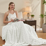 KMUSET White Fleece Blanket for Couch - Super Soft Cozy Luxury Throw Blankets for Women, Beautiful 3D Jacquard Gift Blanket for Girls, 50 x 60 Inches KMUSET