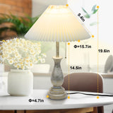 Farmhouse Table Lamp with Pull Chain Switch Control 3-Way Dimmable Table Lamp, Modern Nightstand Lamp Bedside Desk Lamp with Fabric Shade for Living Room Bedroom Hotel (Metal-Pack-01) LALISU