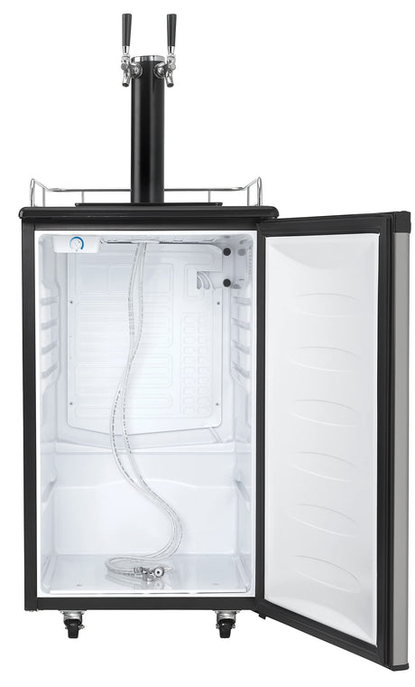 Danby DKC054A1BSL2DB 5.4 Cu.Ft. Double Tap Kegerator, Auto Defrost and Mechanical Thermostat, Keg Cooler with Scratch-Resistant Worktop and Reversible Door Hinge, Steel Danby