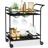 Best Choice Products Outdoor Mobile Patio Bar Cart, Home Bar Serving Cart, BBQ Side Table w/ 2 Tier Storage, Wine Rack, Lockable Wheels - Black Best Choice Products