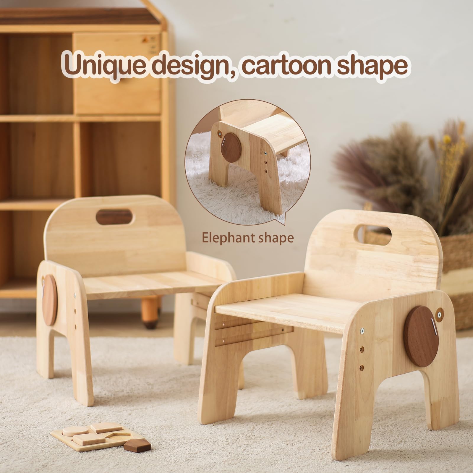 ibwaae Natural Solid Wooden Kids Chair Height-Adjustable Wooden Chair for Toddlers Montessori Furniture Birthday Gift for Children - WoodArtSupply