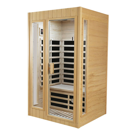 LTCCDSS Sauna, Far Infrared Saunas for Home, Wood Sauna 2 Person 1500W/120V Low Emf Indoor Sauna Room with Tempered Glass Door/Bluetooth Speakers/2 LED Lights - 43.2 * 38.3 * 73 inch LTCCDSS
