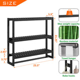 RRX Bathroom Shelf Storage Organizer, Bathroom Shelf 3-Tier Adjustable Layer Bamboo Organizer with Bar, Hanging, Freestanding Over Toilet Utility Shelves, Black RRX
