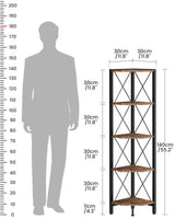 CHOEZON 5-Tier Corner Shelf, Corner Bookcase, 55.2" Tall Vertical Display Rack, Plant Stand, Open Storage Shelf, for Living Room, Bedroom, Study, Kitchen, Rustic Brown and Black TCJ12BF CHOEZON