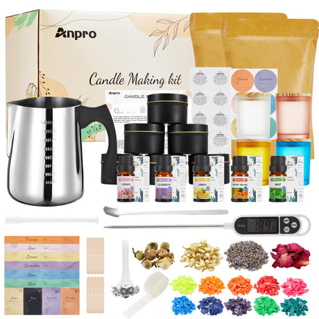 Anpro Candle Making Kit Supplies - Candle Making Kit DIY Gift for Kids,Beginners w/900ml Candle Make Pot,Candle Wicks,6 CandleTins,Wicks Holder,Perfect Candle Making Kit for Adults Anpro