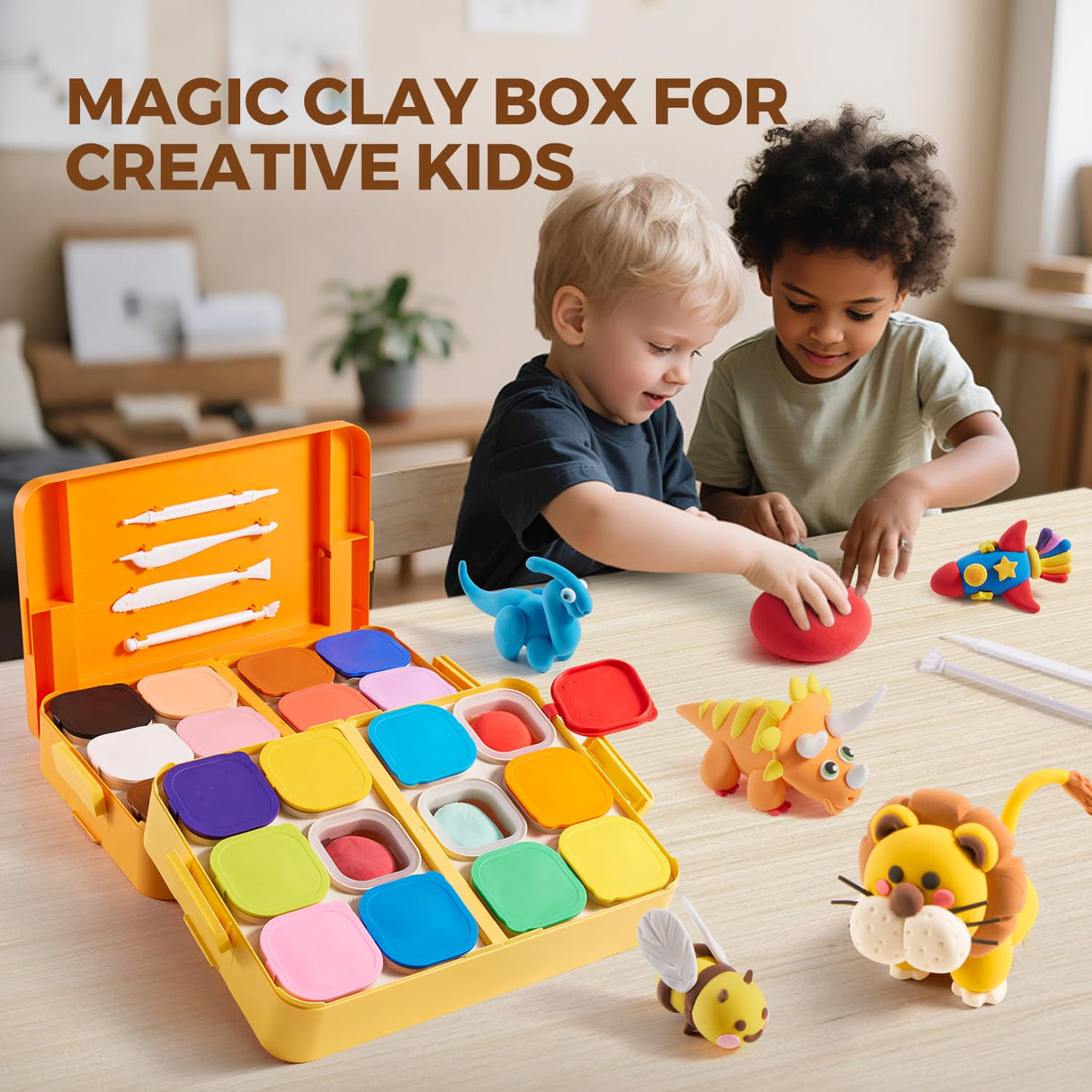 Air Dry Clay 24 Colors, Modeling Clay Kit with Clay Storage Box DIY Tools, Super Light, Soft & Mess-Free Magic Modeling Clay, Kids Art Crafts Gift for Boys & Girls Preschoolers Age 3-12 Year Olds Jar Melo
