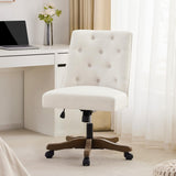 HUIMO Home Office Chair Upholstered Swivel Desk Chair with Wheels Chenille Fabric Adjustable Height Computer Chair with Wooden Legs Comfortable Armless Chair for Studio Study Home Office (Beige) HUIMO